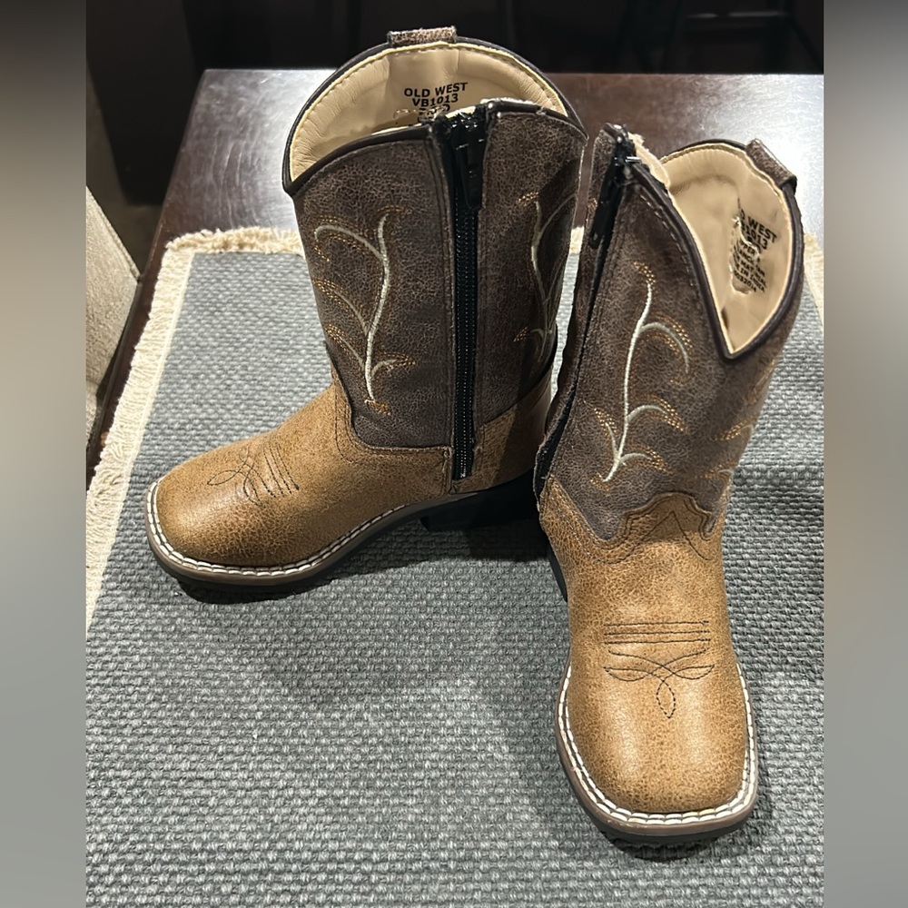 Old West Tan and Brown Kids Cowboy Boots